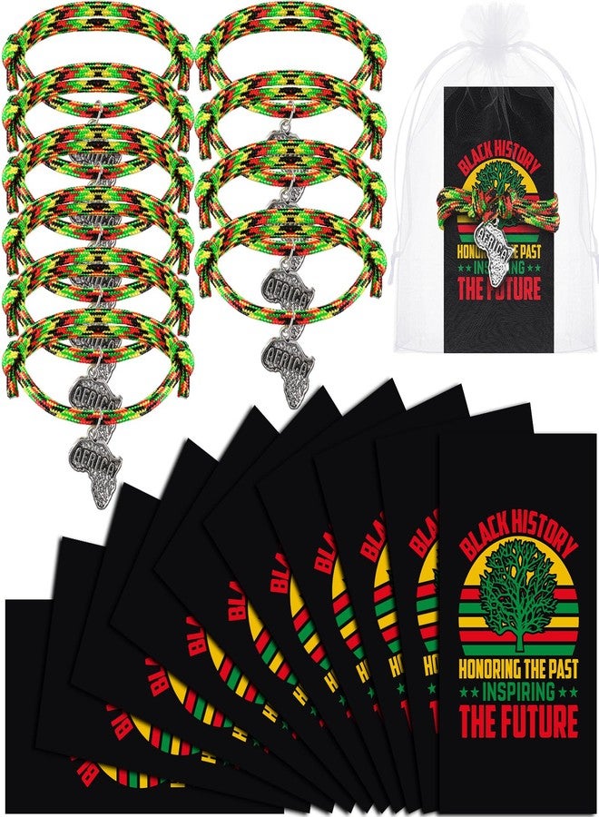 Liliful 30 Sets Kwanzaa Gifts Bulk Africa Bracelets with Black History Honoring Card Adjustable Patriotic Woven Bracelets for African Afro Heritage Holiday Kwanzaa Traditional African Party Favors - Image 1
