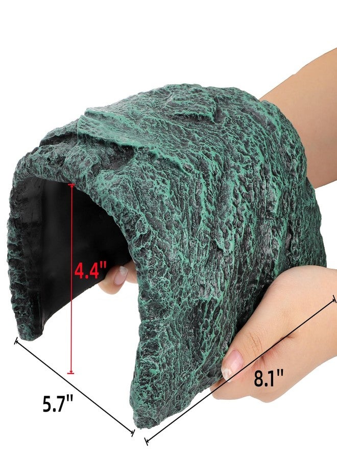 Cididu Reptile Hide Rock Cave, Resin Habitat Hidden for Terrarium and Aquarium Decor, Green Hideout Hide Cave Fit for Bearded Dragons, Lizards, Snakes, Geckos, Tortoises, Small Animals, Amphibians - Image 2