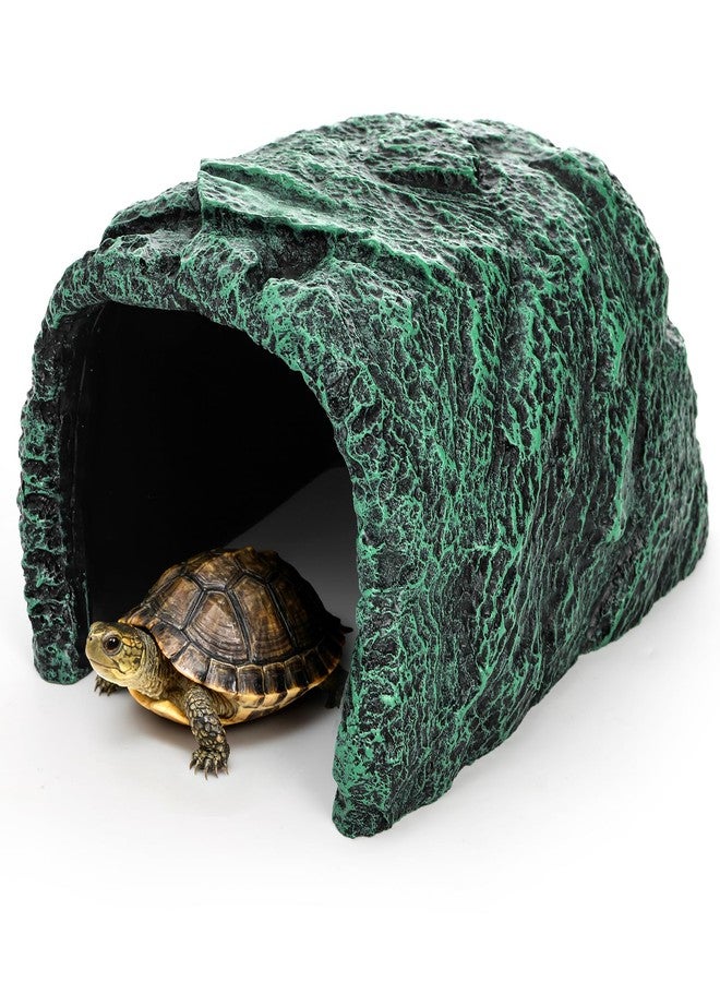 Cididu Reptile Hide Rock Cave, Resin Habitat Hidden for Terrarium and Aquarium Decor, Green Hideout Hide Cave Fit for Bearded Dragons, Lizards, Snakes, Geckos, Tortoises, Small Animals, Amphibians - Image 1