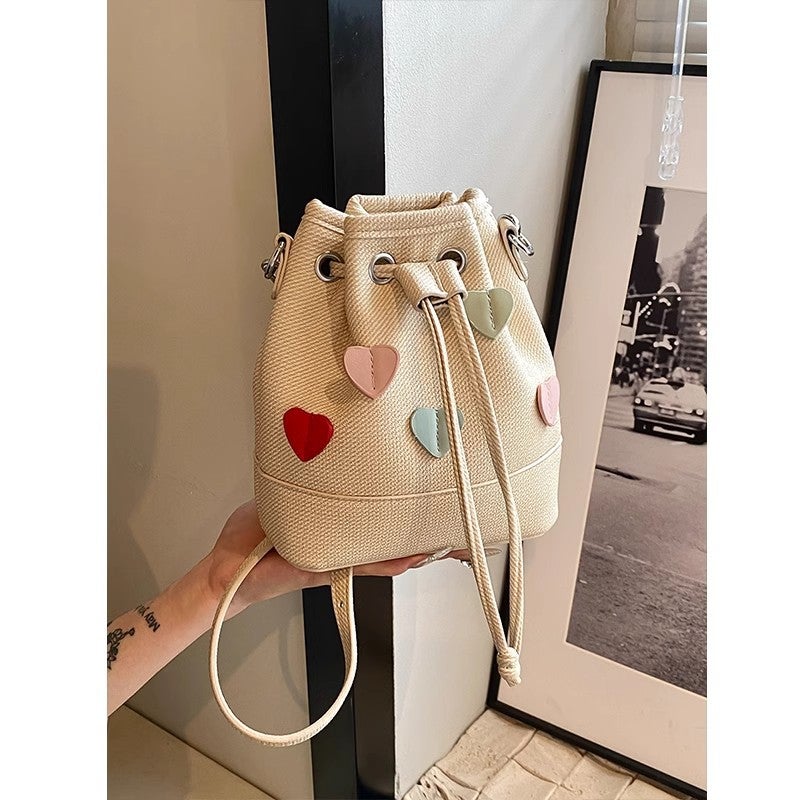 This Year'S Popular Summer Crossbody Bag For Women High-End Niche Design Heart Canvas Bucket Bag For Women - Image 1
