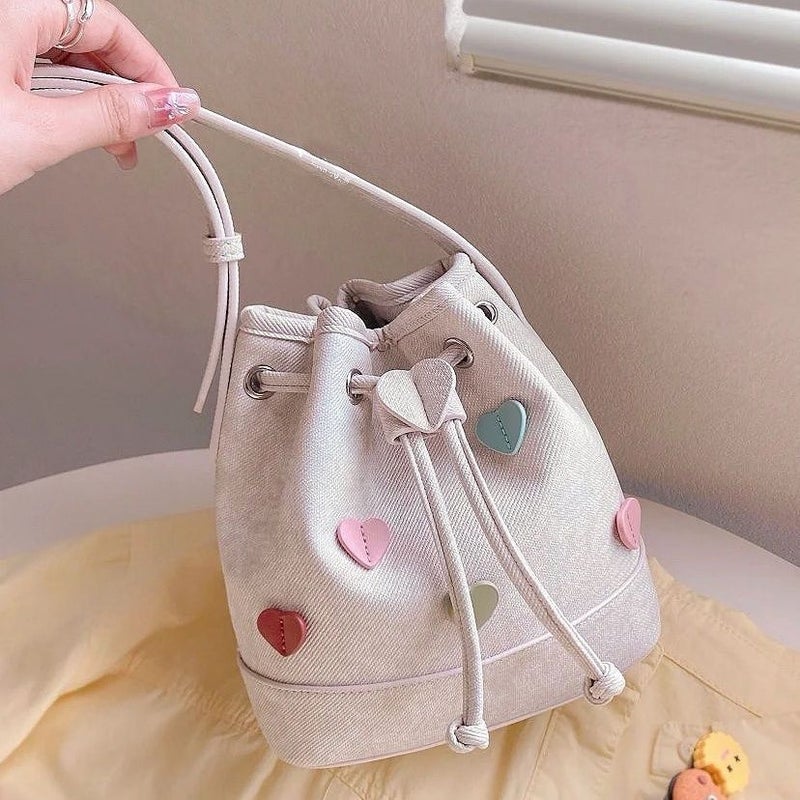 This Year'S Popular Summer Crossbody Bag For Women High-End Niche Design Heart Canvas Bucket Bag For Women - Image 4