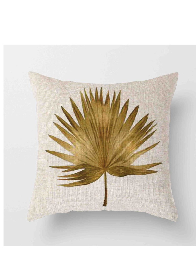 KASTWAVE Cushion Covers - 4 Pcs 18x18 In Decorative Throw Pillow Covers. Soft Polyester Square Cushion Cases Art Floral Cotton Linen Pillowcase for Office/Home Sofa Pillows (Brown/Gold Leaves) - Image 5