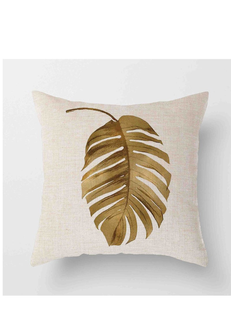 KASTWAVE Cushion Covers - 4 Pcs 18x18 In Decorative Throw Pillow Covers. Soft Polyester Square Cushion Cases Art Floral Cotton Linen Pillowcase for Office/Home Sofa Pillows (Brown/Gold Leaves) - Image 4