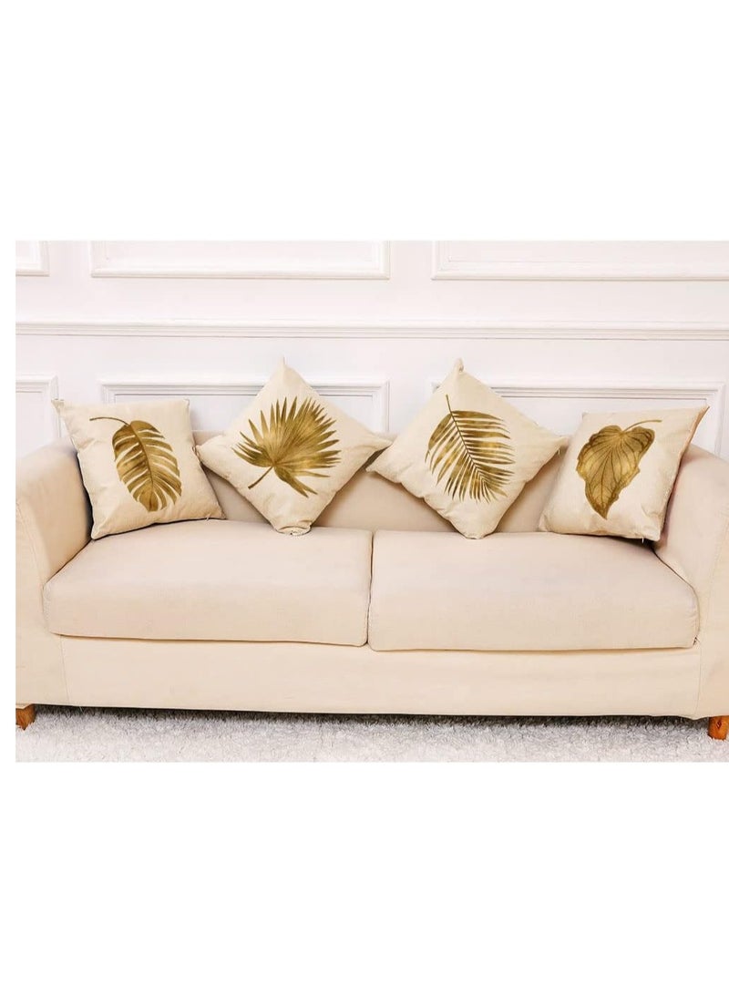 KASTWAVE Cushion Covers - 4 Pcs 18x18 In Decorative Throw Pillow Covers. Soft Polyester Square Cushion Cases Art Floral Cotton Linen Pillowcase for Office/Home Sofa Pillows (Brown/Gold Leaves) - Image 3
