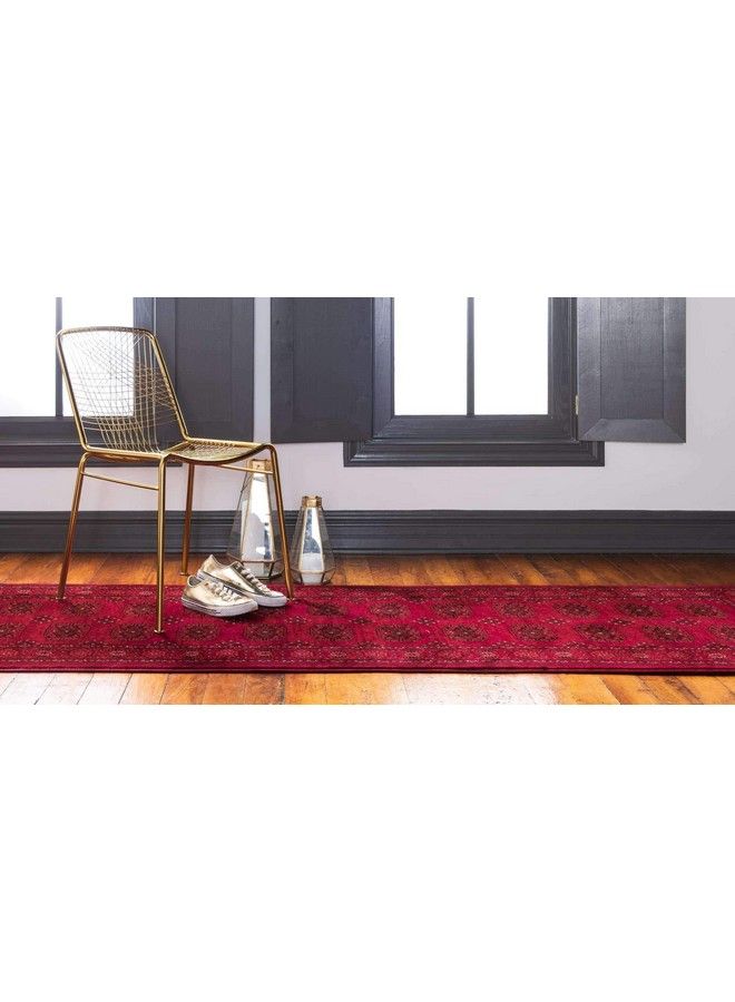 Unique Loom Tekke Collection Overdyed Saturated Traditional Torkaman Area Rug 2 Ft 7 In X 10 Ft 0 In Red Black  - Image 4