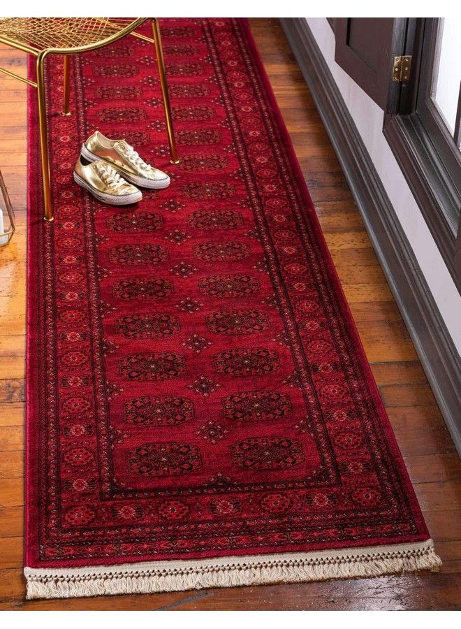 Unique Loom Tekke Collection Overdyed Saturated Traditional Torkaman Area Rug 2 Ft 7 In X 10 Ft 0 In Red Black  - Image 2