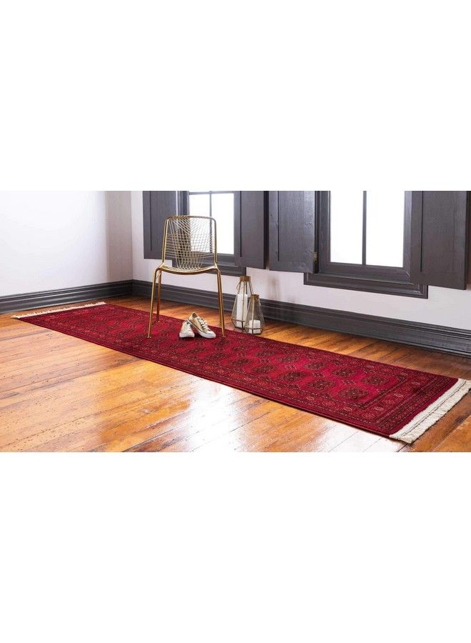 Unique Loom Tekke Collection Overdyed Saturated Traditional Torkaman Area Rug 2 Ft 7 In X 10 Ft 0 In Red Black  - Image 3
