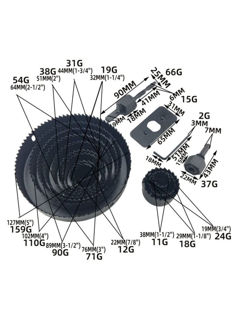VITION 16Pcs Hole Saw Kit Including 3/4”-5” (19-127mm) Universal Hole Saw Blades, Mandrels, Drill Bits, Installation Plate, Hex Key for Woodworking - Image 5