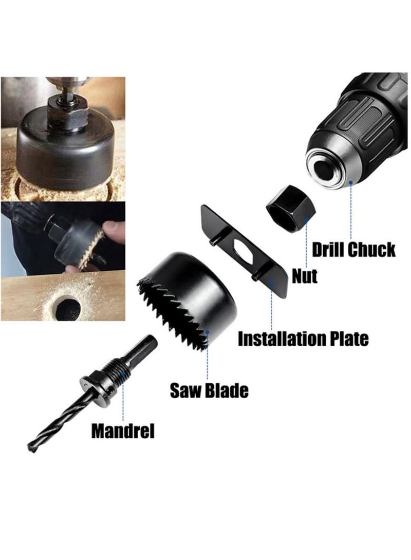VITION 16Pcs Hole Saw Kit Including 3/4”-5” (19-127mm) Universal Hole Saw Blades, Mandrels, Drill Bits, Installation Plate, Hex Key for Woodworking - Image 4
