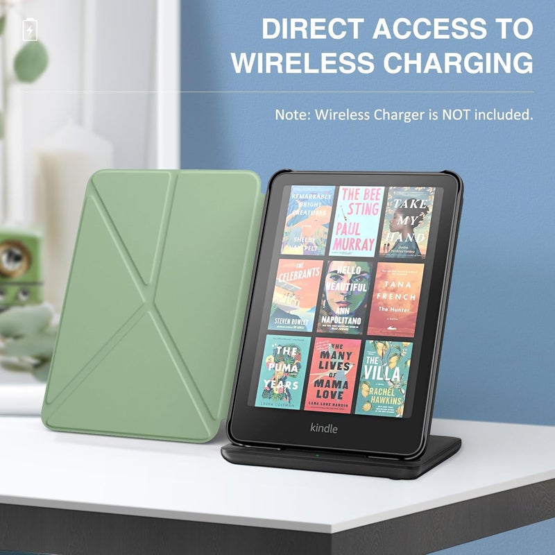 موكو حافظة لجهاز Kindle Paperwhite الجديد كليًا مقاس 7 بوصة (الجيل الثاني عشر - 2024) و Kindle Colorsoft Signature Edition 2024، حافظة قائمة بغلاف خلفي من البولي كربونات مغناطيسي، لون أخضر أغاف - Image 5