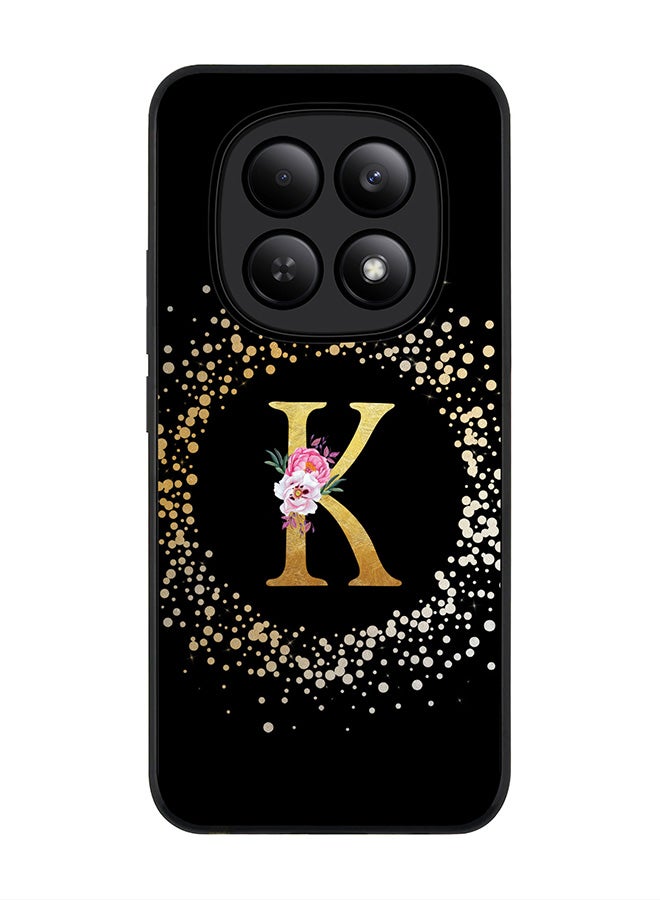 For Xiaomi Redmi Note 15 4G Case,Slim fit Camera Protection, Shockproof Thin Phone cover  - Custom Monogram Floral - K ( Black )