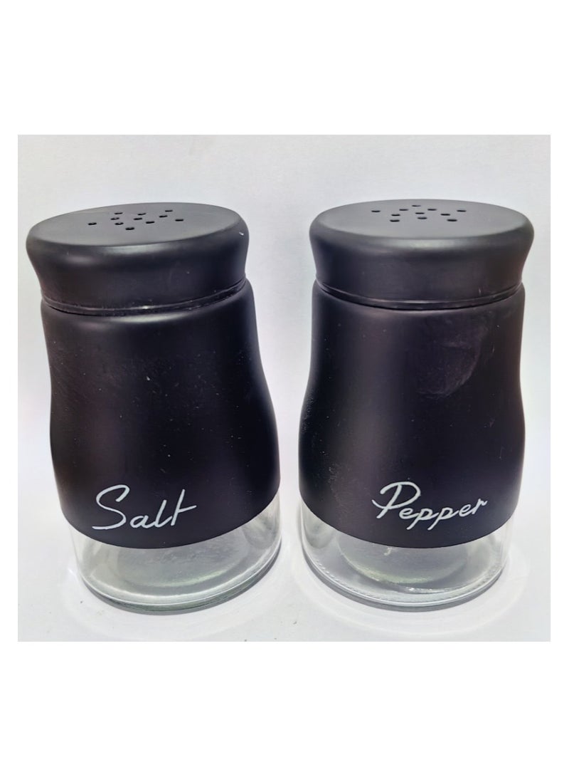 Black Stainless Steel and Glass Salt and Pepper Shaker Seasoning Set with Modern Design! 2- Piece, 120ml each Bottle! Suitable for Powder Spicery!  - Image 1