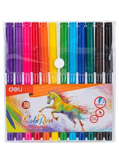 Deli Deli EC10003 Washable Fiber Tip Markers, 12 Colors, 1.0-1.2mm Conical Tip – Safe for Kids, School, Office & Art Projects  - Image 1