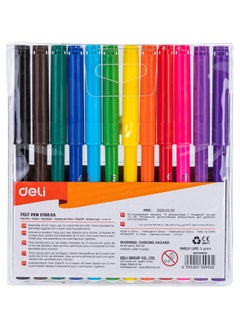 Deli Deli EC10003 Washable Fiber Tip Markers, 12 Colors, 1.0-1.2mm Conical Tip – Safe for Kids, School, Office & Art Projects  - Image 2