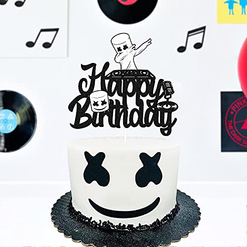 Festiko®DJ Mask Cake Topper Happy Birthday Sign Marshmallow Party Decoration Underground Electronic Music Video Game Themed Bday Event Celebration Decor for Boys Girls Men Women Anniversary Supplies - Image 4
