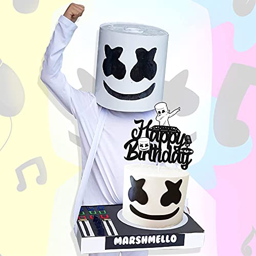 Festiko®DJ Mask Cake Topper Happy Birthday Sign Marshmallow Party Decoration Underground Electronic Music Video Game Themed Bday Event Celebration Decor for Boys Girls Men Women Anniversary Supplies - Image 5