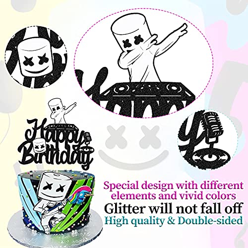Festiko®DJ Mask Cake Topper Happy Birthday Sign Marshmallow Party Decoration Underground Electronic Music Video Game Themed Bday Event Celebration Decor for Boys Girls Men Women Anniversary Supplies - Image 2