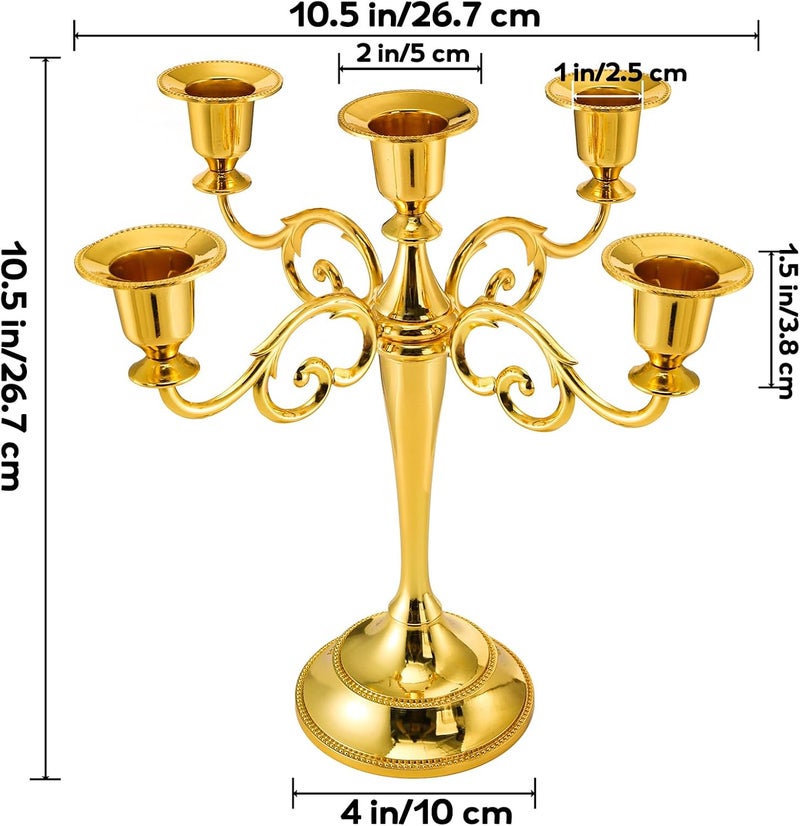 Youeon Custom sizing alternatives 10In Metal Candle Holder with 5 Arms Candelabra Centrepiece Gold Candelabra Candle Holder Candlestick Holder for 1 Inch Diameter Pillar Candles Antique Candle Stand for Wedding Party Home Decor Home & professional compatible - Image 2