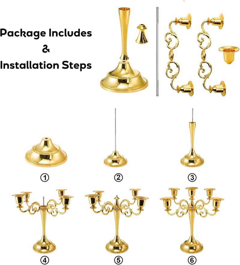 Youeon Custom sizing alternatives 10In Metal Candle Holder with 5 Arms Candelabra Centrepiece Gold Candelabra Candle Holder Candlestick Holder for 1 Inch Diameter Pillar Candles Antique Candle Stand for Wedding Party Home Decor Home & professional compatible - Image 5