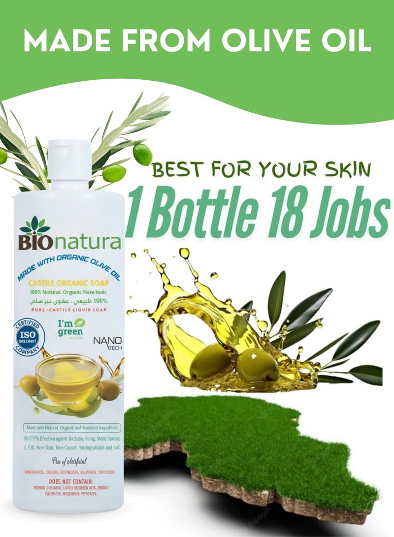 بيوناتورا صابون كاستيل سائل بزيت الزيتون عضوي 1 لتر – غسول لطيف للأطفال للجسم والوجه والشعر، مناسب للبشرة الحساسة، طبيعي ومرطب وخالٍ من المواد الكيميائية - Image 4