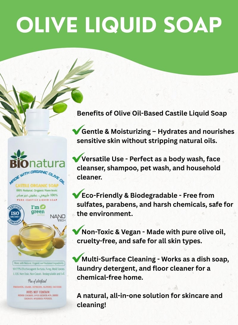 بيوناتورا صابون كاستيل سائل بزيت الزيتون عضوي 1 لتر – غسول لطيف للأطفال للجسم والوجه والشعر، مناسب للبشرة الحساسة، طبيعي ومرطب وخالٍ من المواد الكيميائية - Image 3