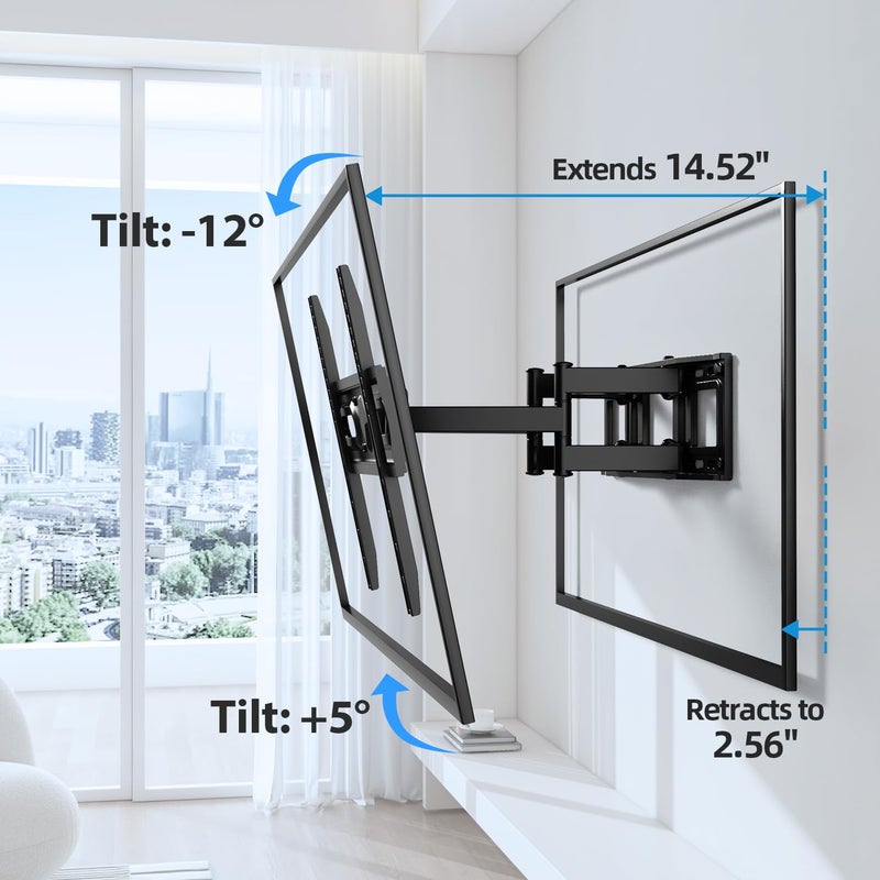 USX STAR UL Listed Full Motion TV Wall Mount Bracket for Most 32-70 inch TVs, Swivel Extend Tilting TV Mount, Max VESA 400x400mm, Holds up to 110 lbs & 16" Wood Studs with Hole Drilling Template - Image 3