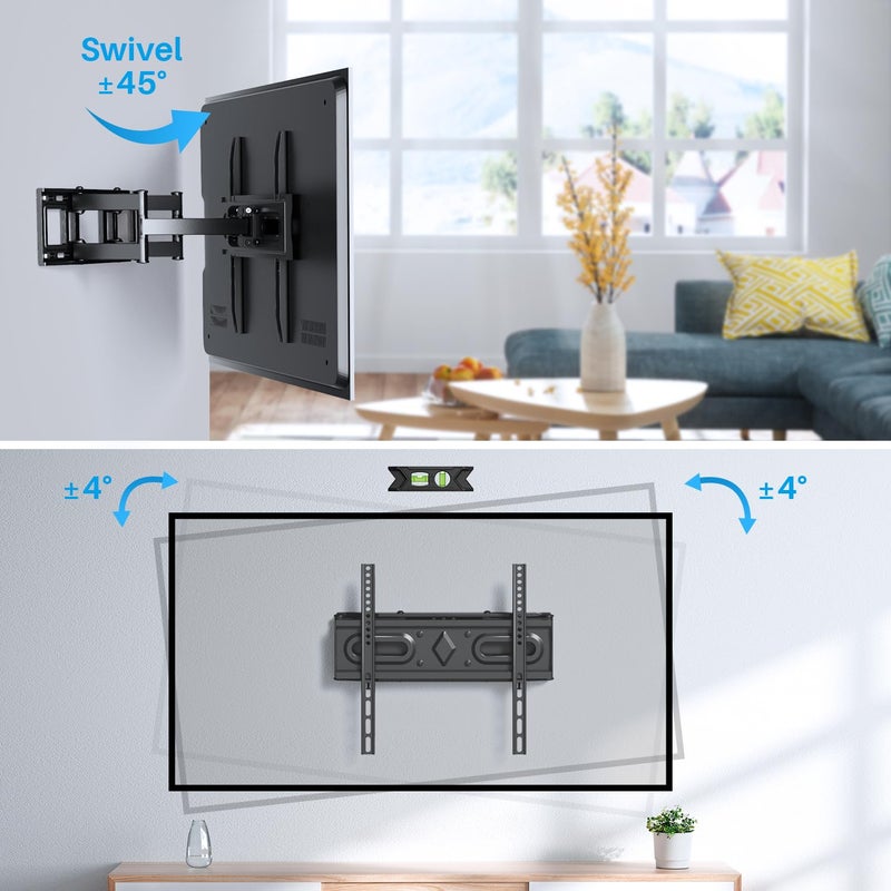 USX STAR UL Listed Full Motion TV Wall Mount Bracket for Most 32-70 inch TVs, Swivel Extend Tilting TV Mount, Max VESA 400x400mm, Holds up to 110 lbs & 16" Wood Studs with Hole Drilling Template - Image 2