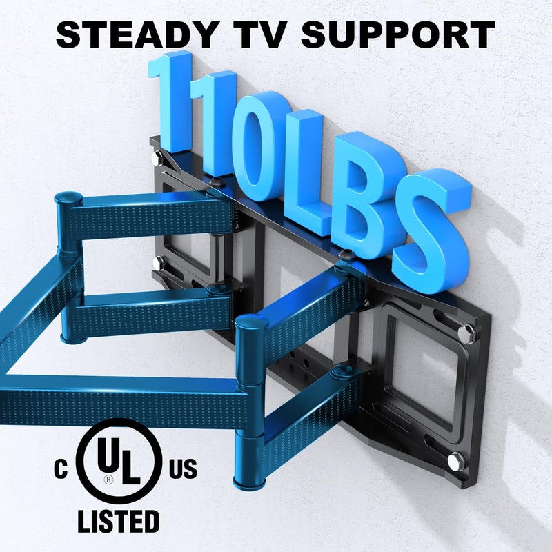 USX STAR UL Listed Full Motion TV Wall Mount Bracket for Most 32-70 inch TVs, Swivel Extend Tilting TV Mount, Max VESA 400x400mm, Holds up to 110 lbs & 16" Wood Studs with Hole Drilling Template - Image 4