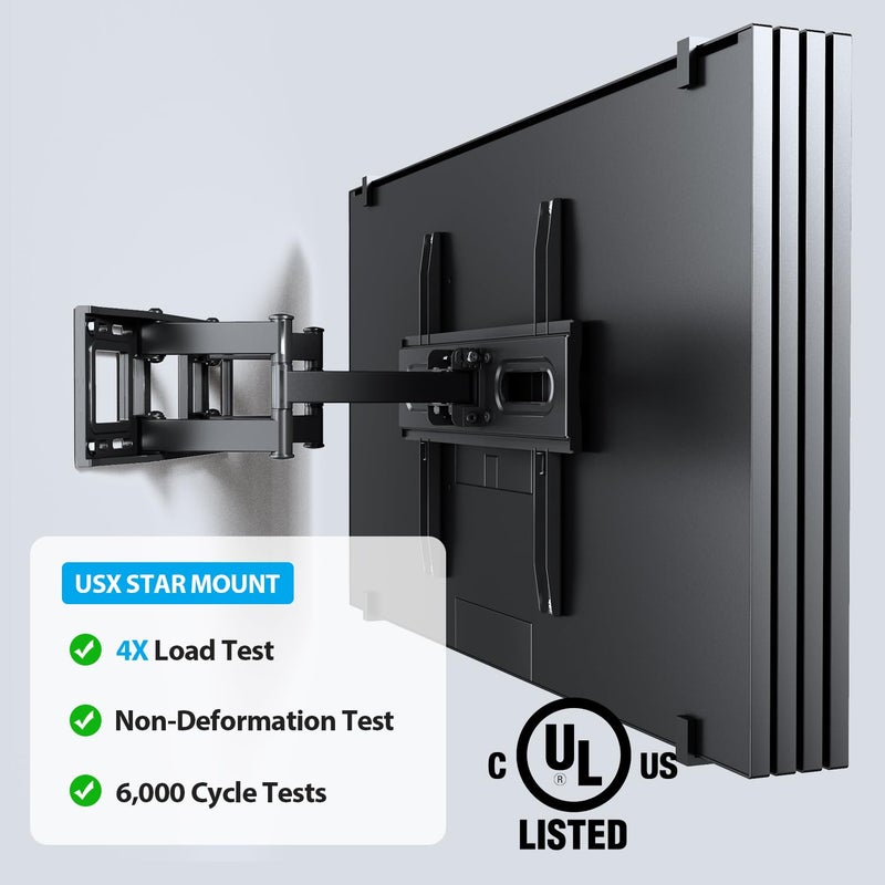 USX STAR UL Listed Full Motion TV Wall Mount Bracket for Most 32-70 inch TVs, Swivel Extend Tilting TV Mount, Max VESA 400x400mm, Holds up to 110 lbs & 16" Wood Studs with Hole Drilling Template - Image 5