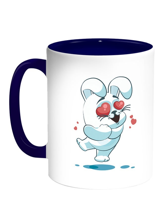 RYN Rabbit Printed Coffee Mug White/Blue 11ounce
