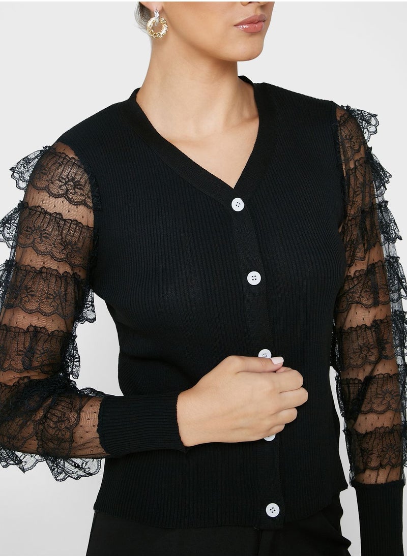 ELLA Lace Sleeve Detail Cardigan  - Image 3