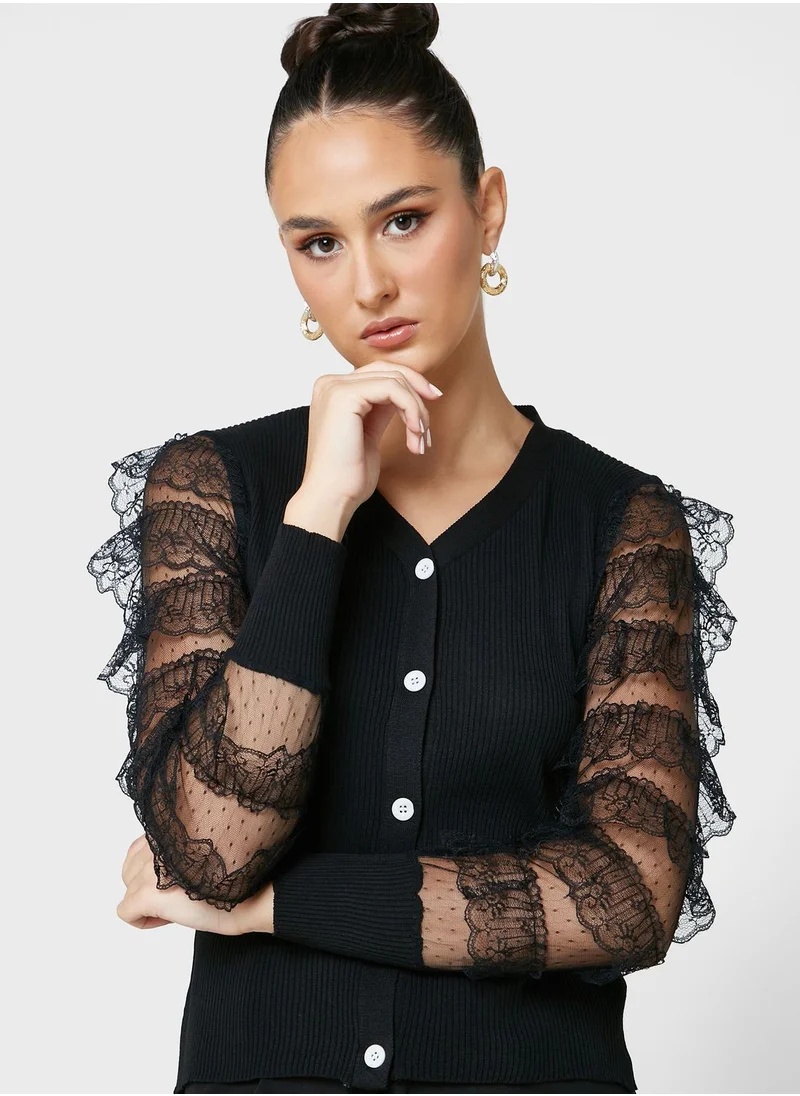 ELLA Lace Sleeve Detail Cardigan