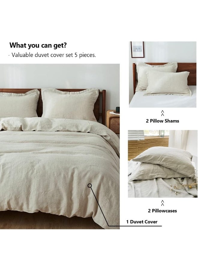 Simple&Opulence Simple&Opulence 100% Washed Linen Duvet Cover Set 5pcs(1 Duvet Cover& 2 Shams& 2 Pillowcases) Basic Style Natural French Flax Soft Breathable Farmhouse Bedding (Queen, Linen)  - Image 4
