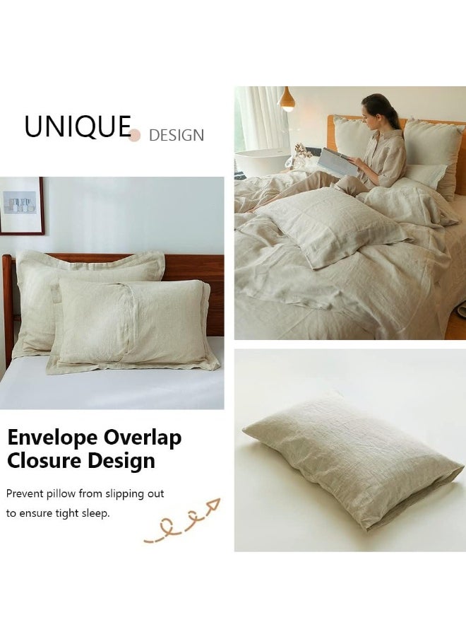 Simple&Opulence Simple&Opulence 100% Washed Linen Duvet Cover Set 5pcs(1 Duvet Cover& 2 Shams& 2 Pillowcases) Basic Style Natural French Flax Soft Breathable Farmhouse Bedding (Queen, Linen)  - Image 5