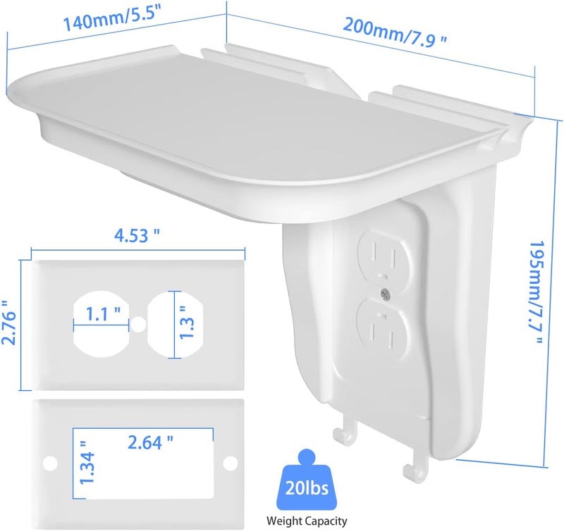Suptek Large Wall Outlet Shelf,Home Wall Shelf Organizer for Outlets,Perfect for Bathroom Kitchen,Bedrooms,Ideal for Cell Phone Speaker up to 20lbs,with Cable Management and Detachable Hooks (S3XLW) - Image 3