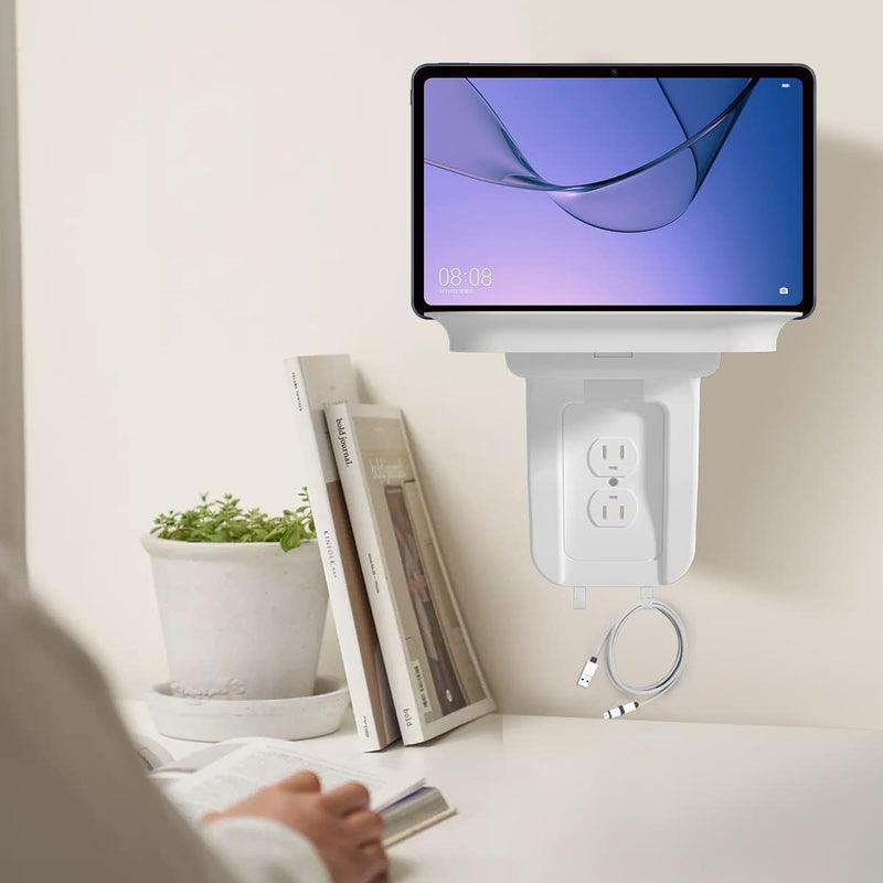 Suptek Large Wall Outlet Shelf,Home Wall Shelf Organizer for Outlets,Perfect for Bathroom Kitchen,Bedrooms,Ideal for Cell Phone Speaker up to 20lbs,with Cable Management and Detachable Hooks (S3XLW) - Image 2