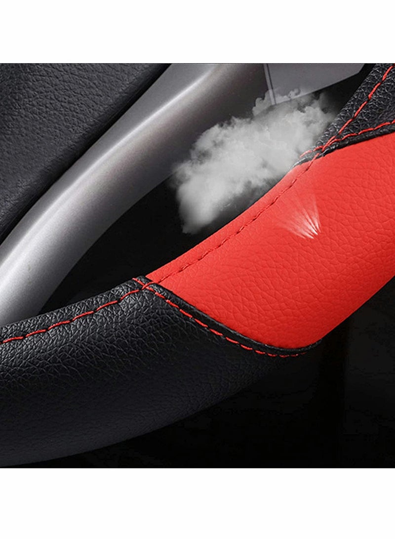 Car Steering Wheel Cover, Leather Non-Slip Car Wheel Cover Protector Breathable Microfiber Leather Universal Fit for Most Cars, Universal for All Seasons, 15 Ergonomic Comfort Grip Cover (Black Red) - Image 4