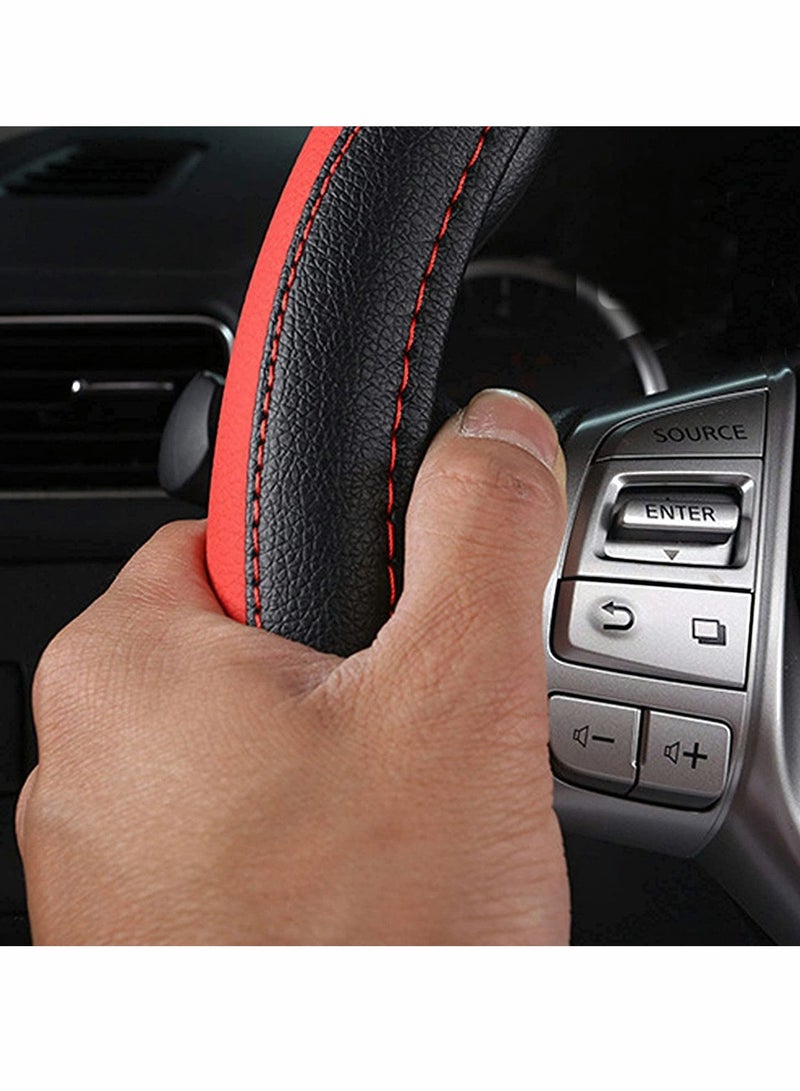 Car Steering Wheel Cover, Leather Non-Slip Car Wheel Cover Protector Breathable Microfiber Leather Universal Fit for Most Cars, Universal for All Seasons, 15 Ergonomic Comfort Grip Cover (Black Red) - Image 3