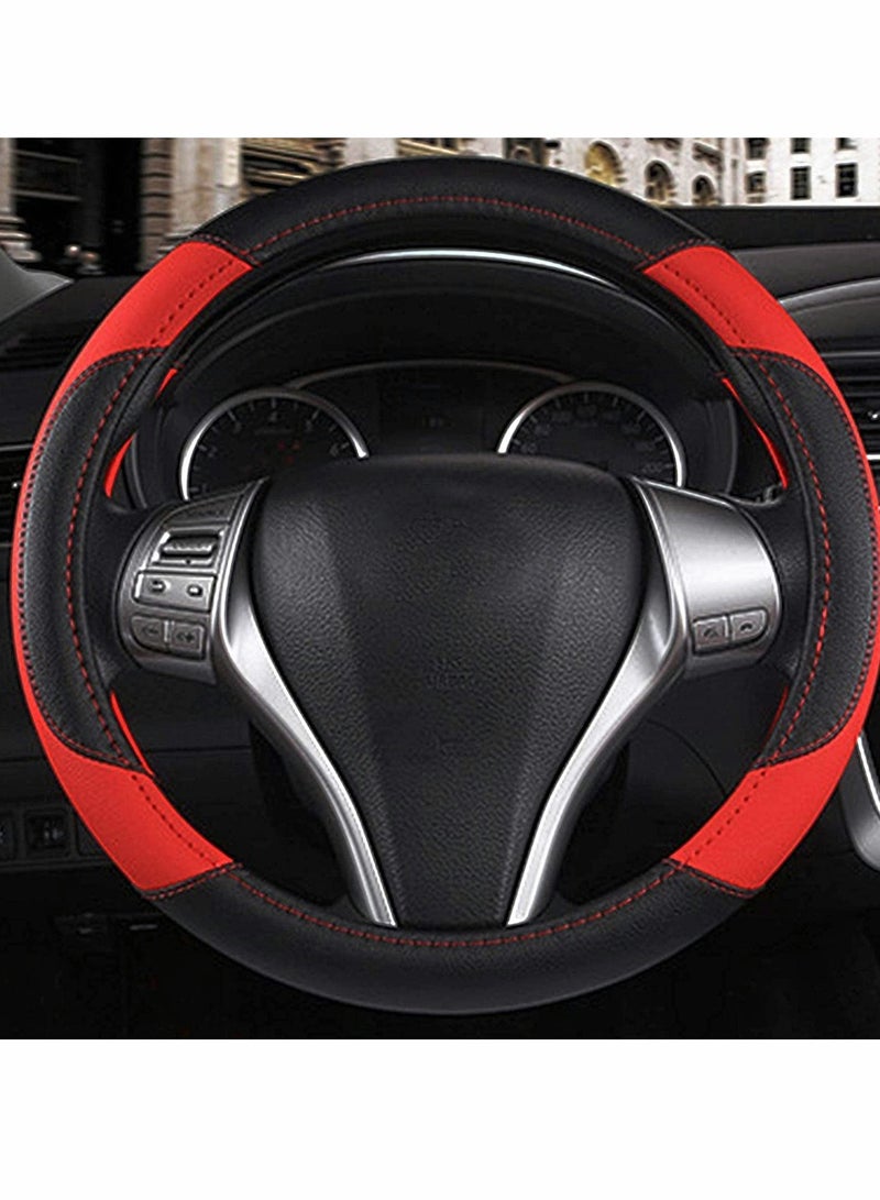 Car Steering Wheel Cover, Leather Non-Slip Car Wheel Cover Protector Breathable Microfiber Leather Universal Fit for Most Cars, Universal for All Seasons, 15 Ergonomic Comfort Grip Cover (Black Red) - Image 5