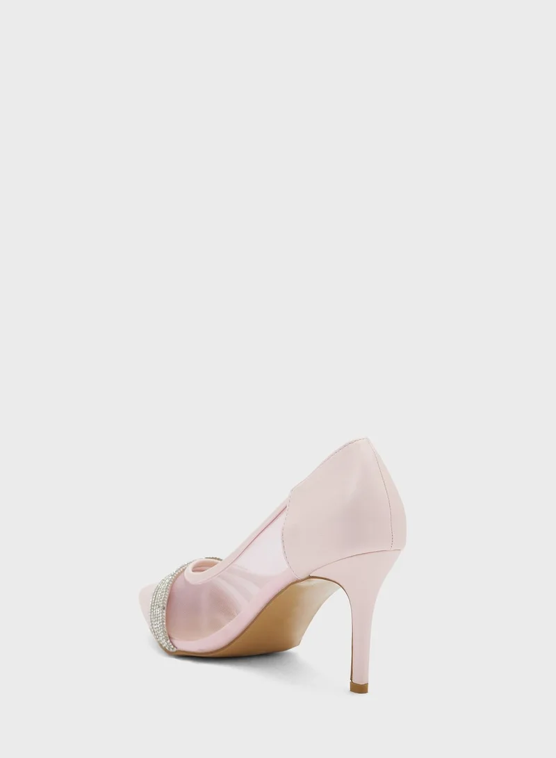 Ella Limited Edition Diamante Detail And Sheer Pointed Pump
