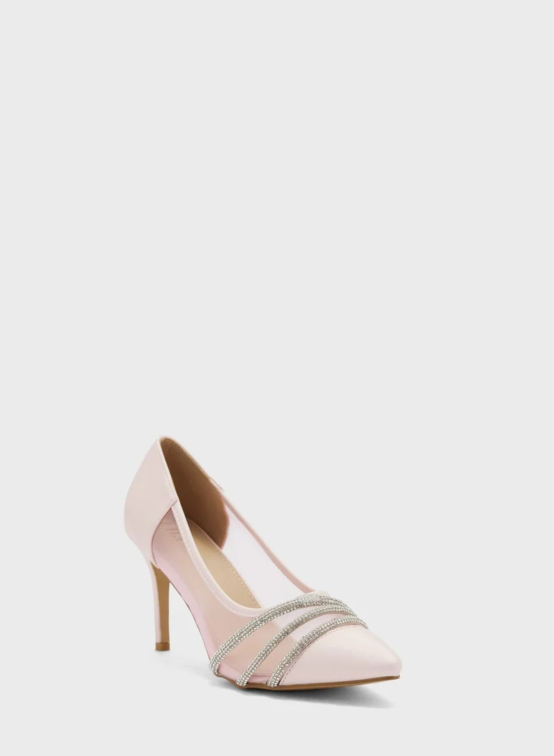 Ella Limited Edition Diamante Detail And Sheer Pointed Pump