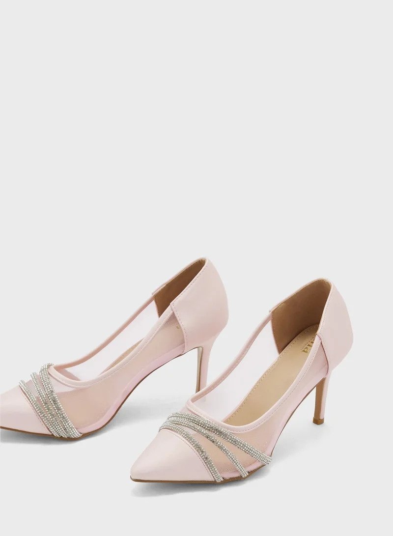 Ella Limited Edition Diamante Detail And Sheer Pointed Pump