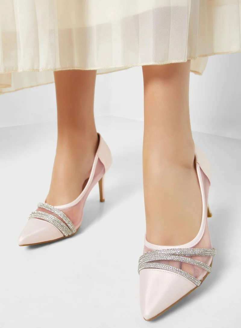 Ella Limited Edition Diamante Detail And Sheer Pointed Pump