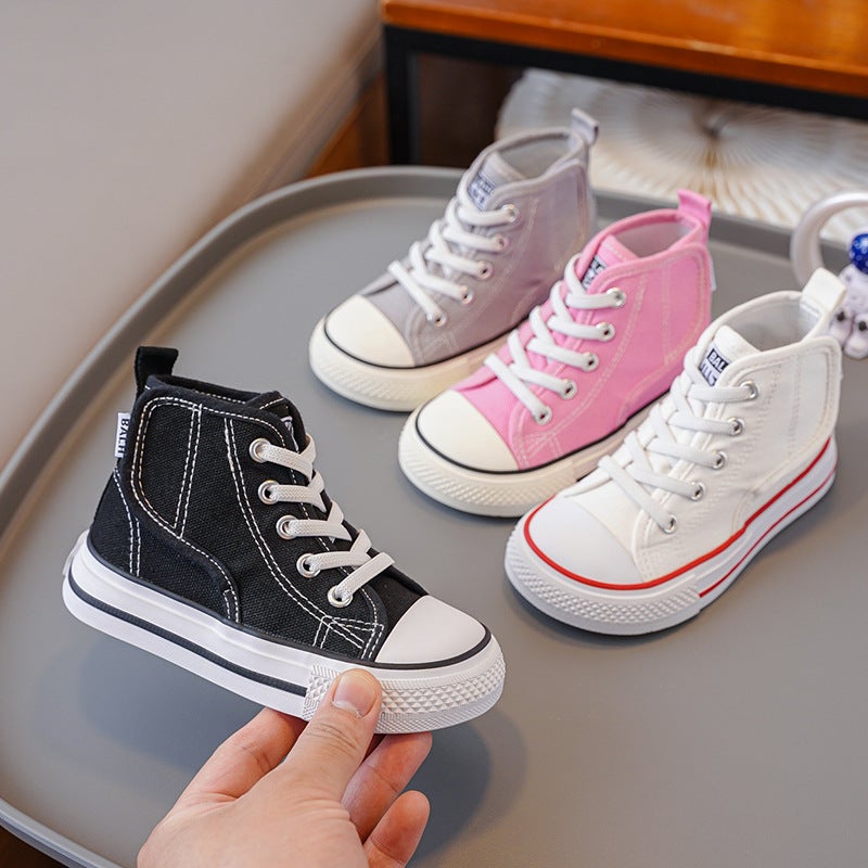 Children'S High-Top Canvas Shoes 2025 Winter New Style Primary And Secondary School Students Boys And Girls Sneakers Running Sports Casual Shoes - Image 3