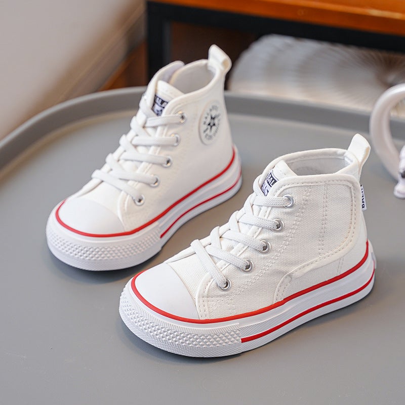 Children'S High-Top Canvas Shoes 2025 Winter New Style Primary And Secondary School Students Boys And Girls Sneakers Running Sports Casual Shoes - Image 1