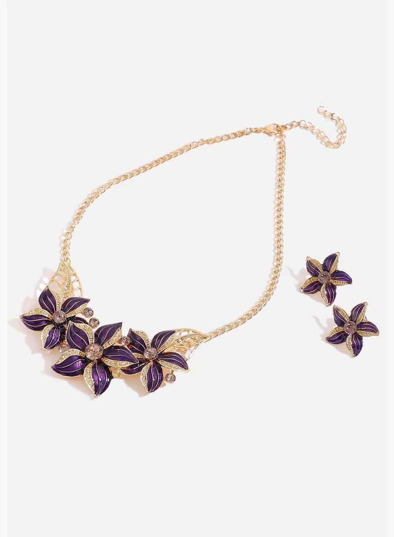 SOHI Gold Plated Designer Stone Necklace and Earring Set