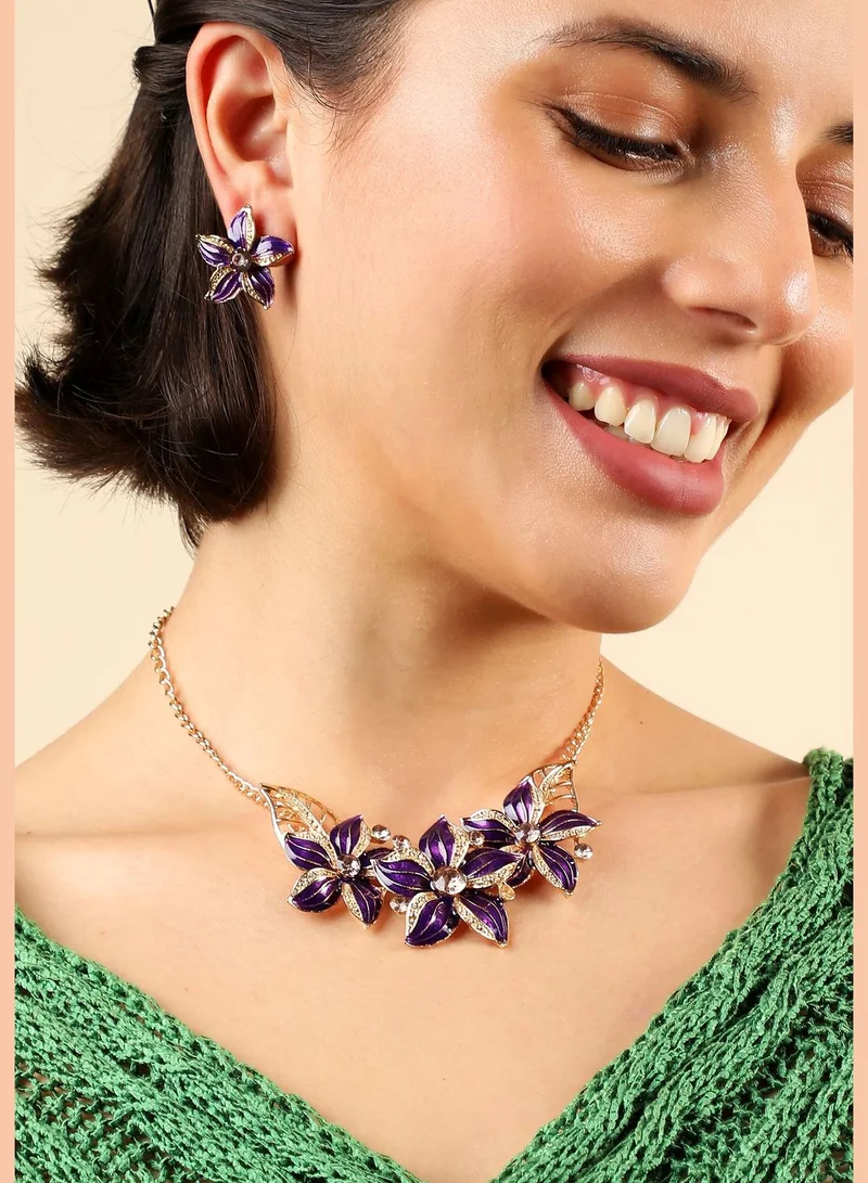 SOHI Gold Plated Designer Stone Necklace and Earring Set