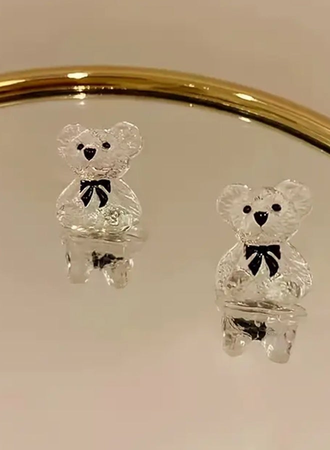 Ready For Chai 1pair Transparent Bear Stud Earrings, Fashion Cartoon Bear Bow Resin Earrings, Holiday Party Earrings - Image 5