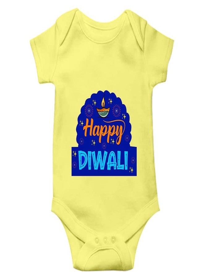 Mott2 Diwali Special Unisex Baby Romper - Happy Diwali1 (6-9 Months Yellow) - Image 1