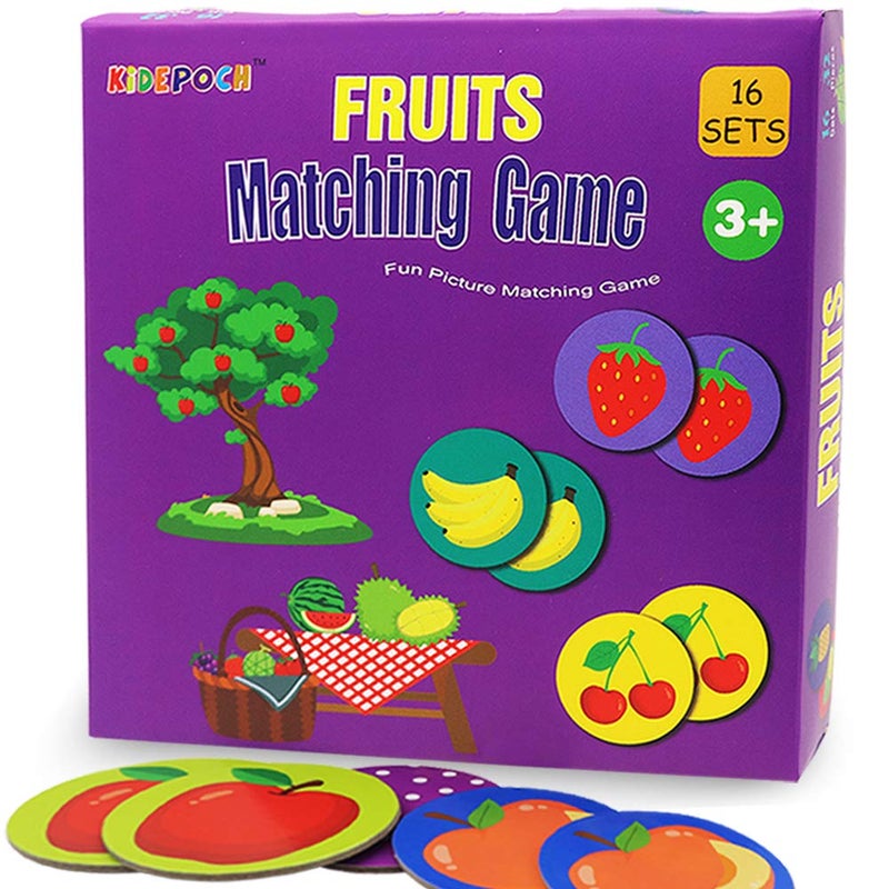 KiDEPOCH Memory Match Game 16 Matching Pairs Preschool Memory Games Featuring Barnyard Element Non Toxic Educational Memory Matching Game Perfect for Kids Toddlers 3 Year Old or Up Fruit - Image 2